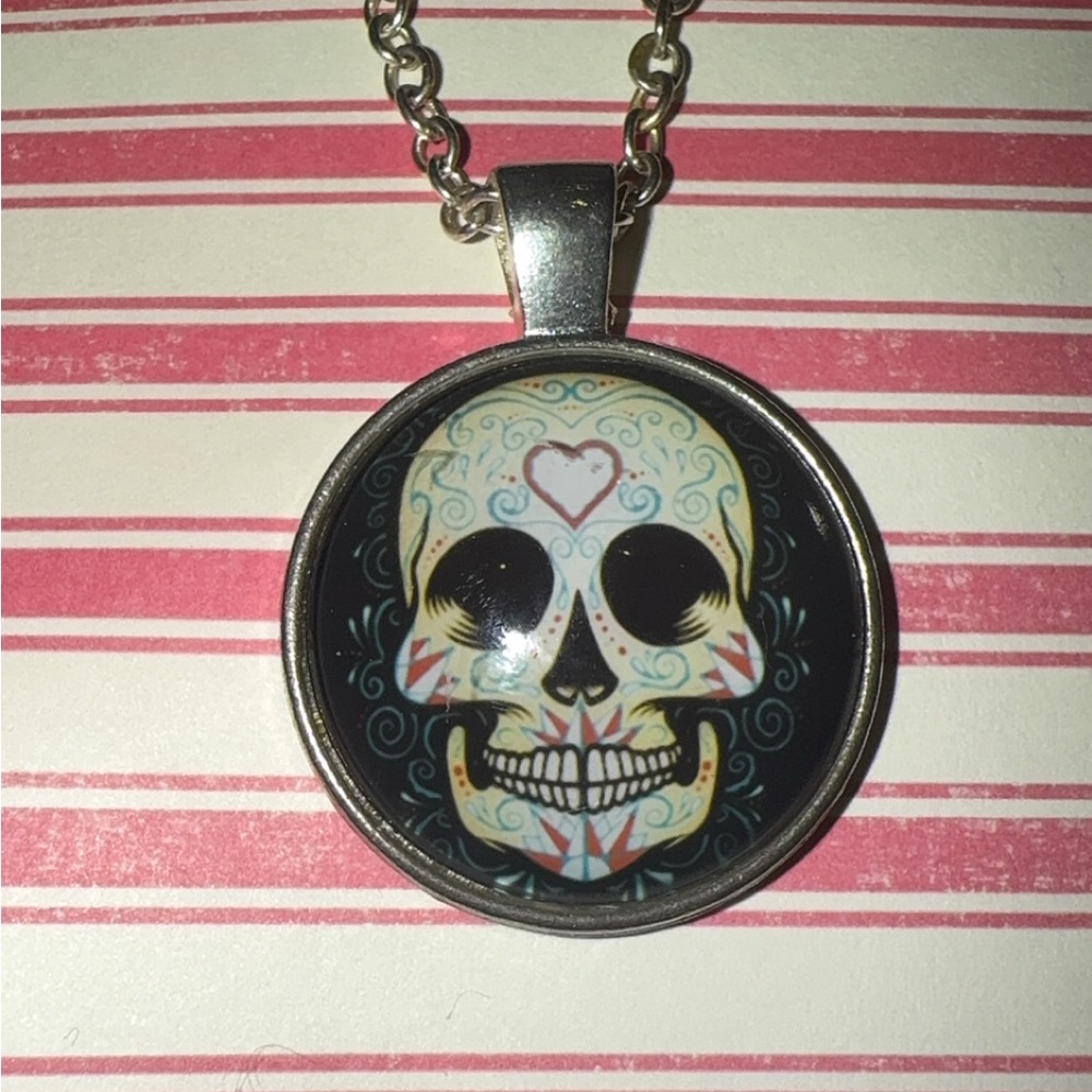 SUGAR SKULL SKELETON Silver Necklace